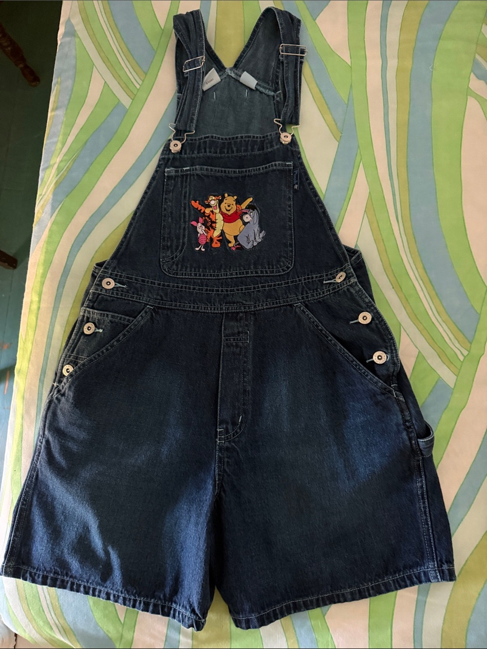 Disney Dark Blue Denim Winnie the Pooh Jean Short Overalls